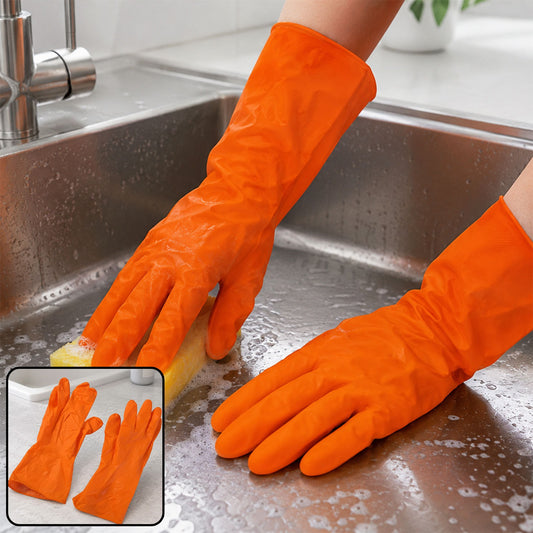Large Orange Waterproof Rubber Gloves – Reusable Kitchen Protectors