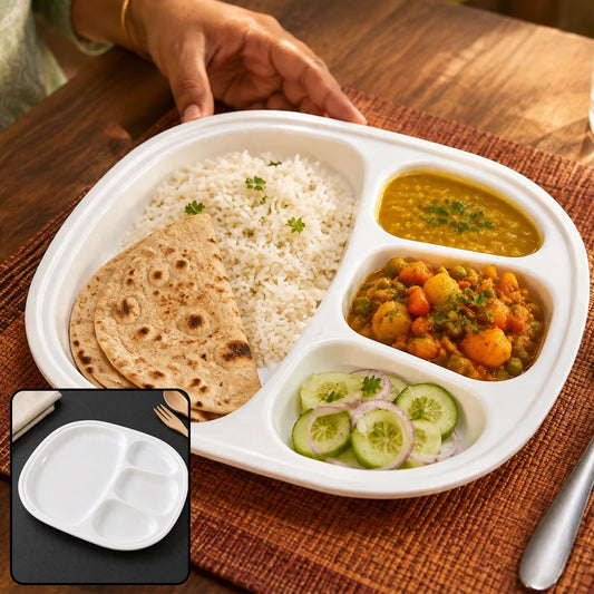Large Plastic Compartment Dinner Plate – 4 Sections for Organized Meals