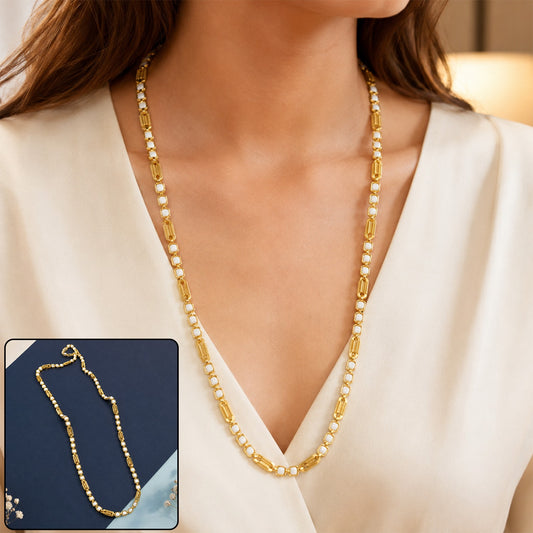 Gold Tone Designer Chain Necklace – Elegant Stone Detail