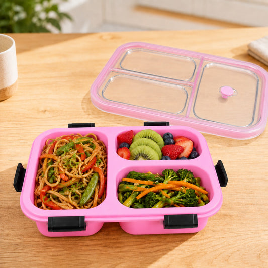 Insulated Lunch Box – 3 Compartment Plastic Tiffin | Lunchie Bunchie