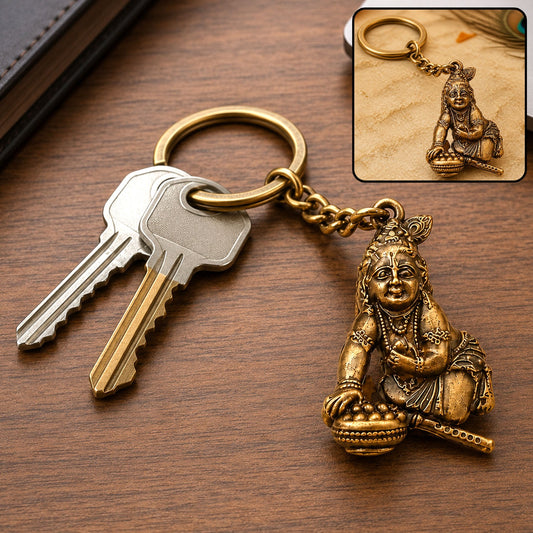 Bal Krishna Makhan Chor Keychain – Premium Antique Gold Finish