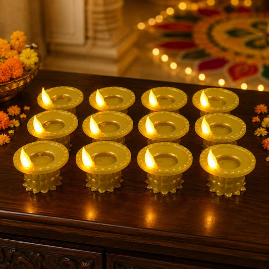Water Sensor LED Diyas – Set of 12 Flameless Golden Lights