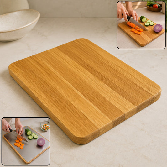 Steel Oak Cutting Board – Durable 35x25 cm with Wooden Handle