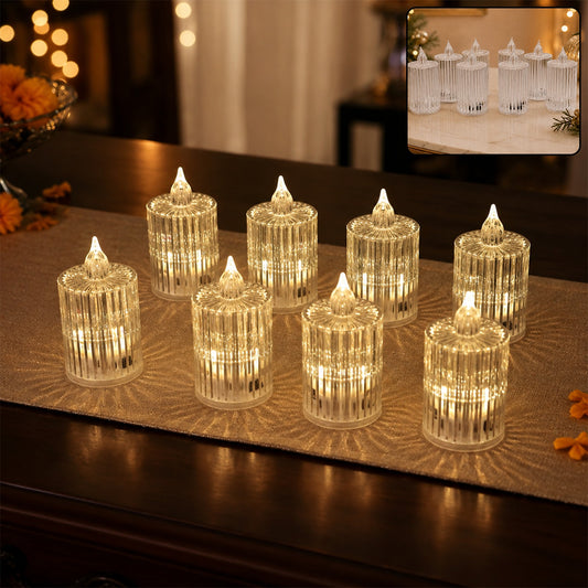 LED Flameless Candle Lights – Premium Crystal Effect, Set of 8