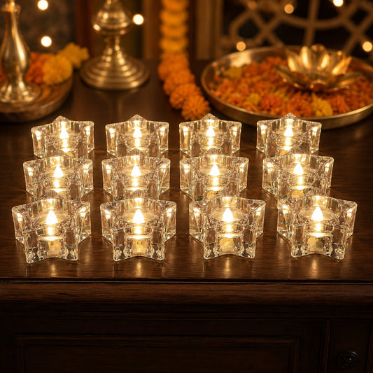 LED Crystal Effect Flameless Candles – Set of 12 Decorative Tealights