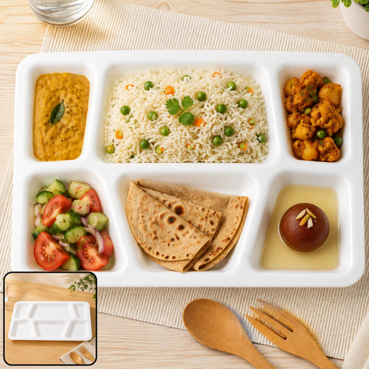 Plastic Multi-Compartment Meal Serving Tray – 6 Sections for Neat Portioning