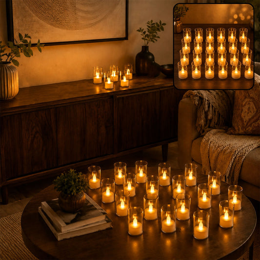 LED Flameless Candles – Set of 24 with Transparent Covers for Safe Home Ambience