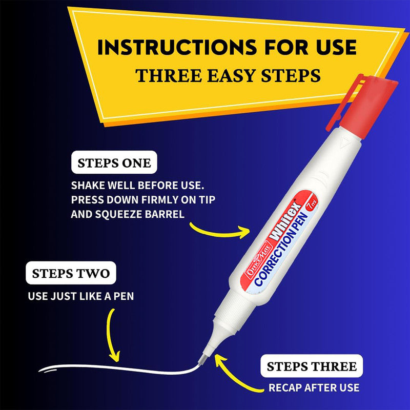 White Correction Pen 7ml – Fine Metal Tip, Quick Dry, Smooth Coverage for Office & School Use