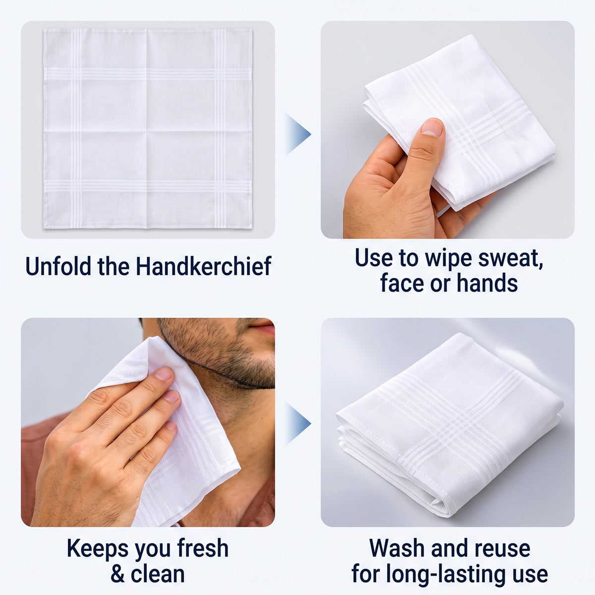 Mens Soft Cotton Handkerchief Rumal for Office and Everyday Use (12 Pc Set)