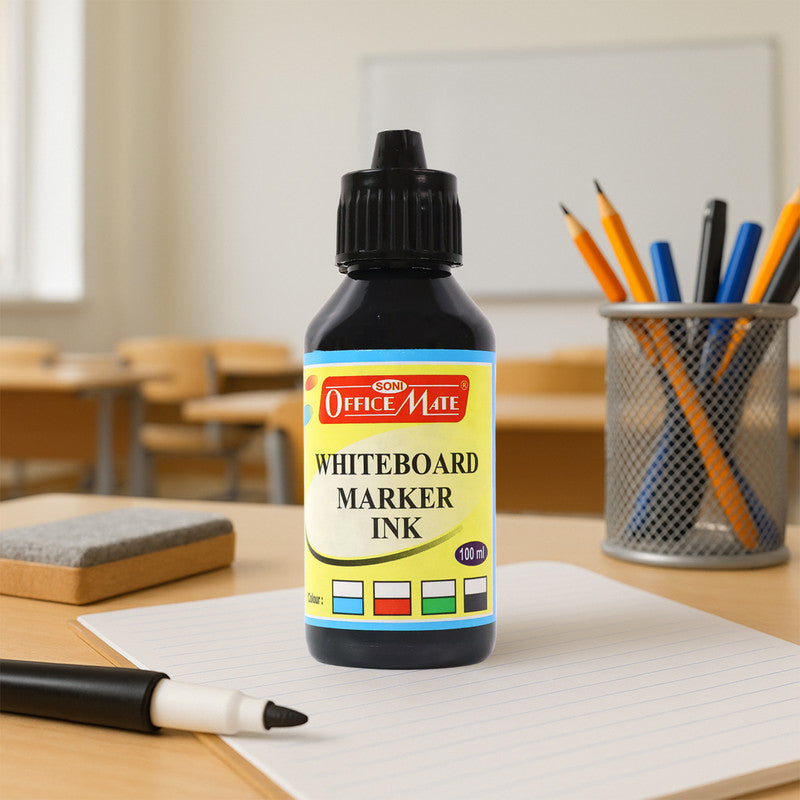 Office Mate Whiteboard Marker Ink 100ml – Refillable, Quick Dry, Long-Lasting Ink for Smooth Writing