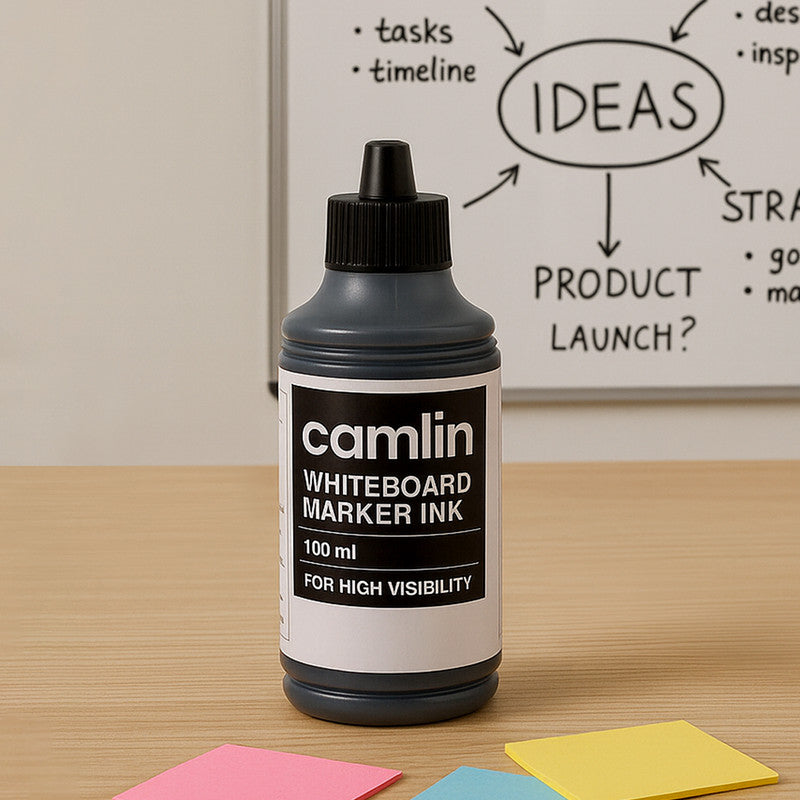 Camlin Whiteboard Marker Ink 100 ml – Black Color Refill Ink for High Visibility