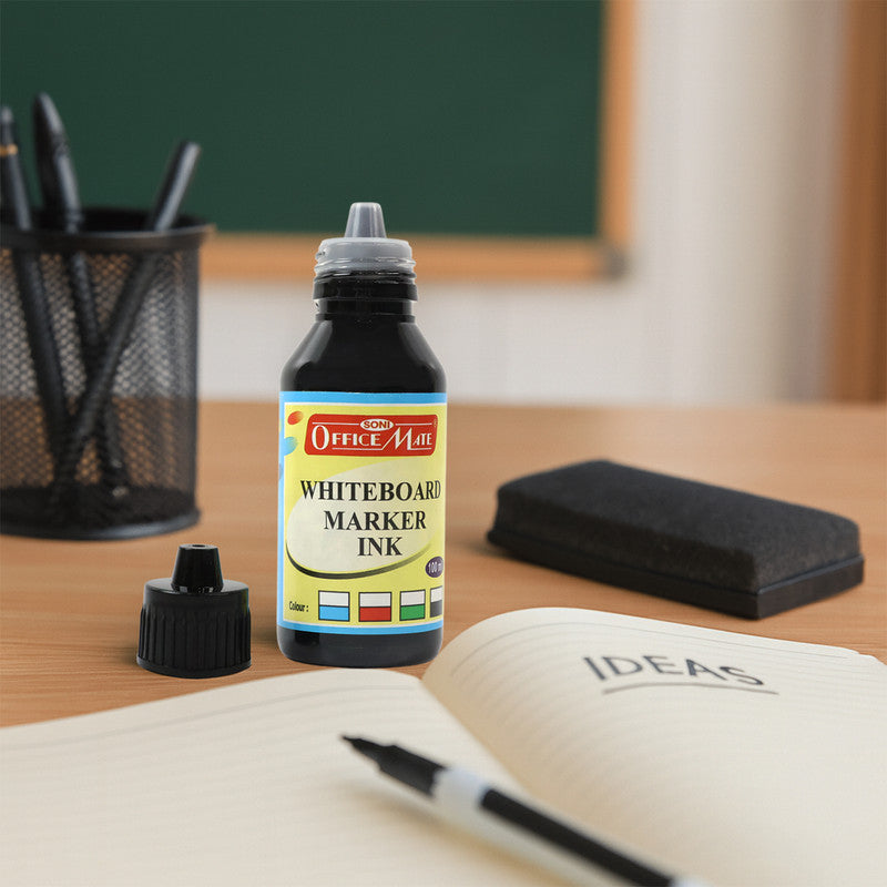 Office Mate Whiteboard Marker Ink 100ml – Refillable, Quick Dry, Long-Lasting Ink for Smooth Writing