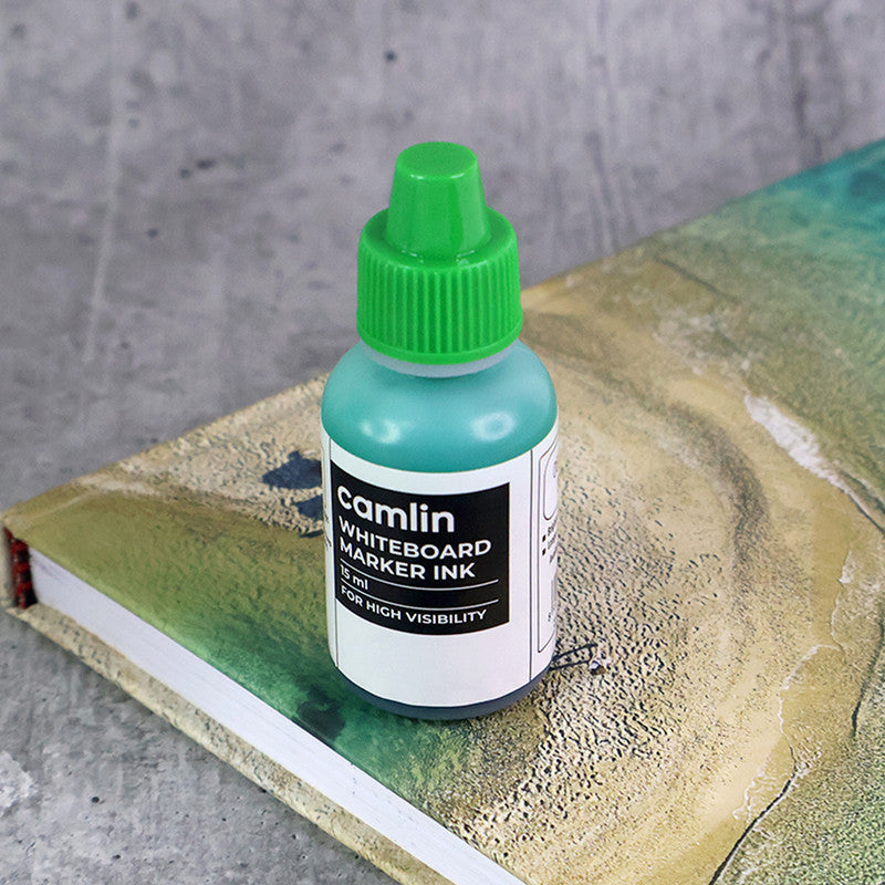 Camlin Whiteboard Marker Ink 15 ml – Green Color Refill Ink for High Visibility