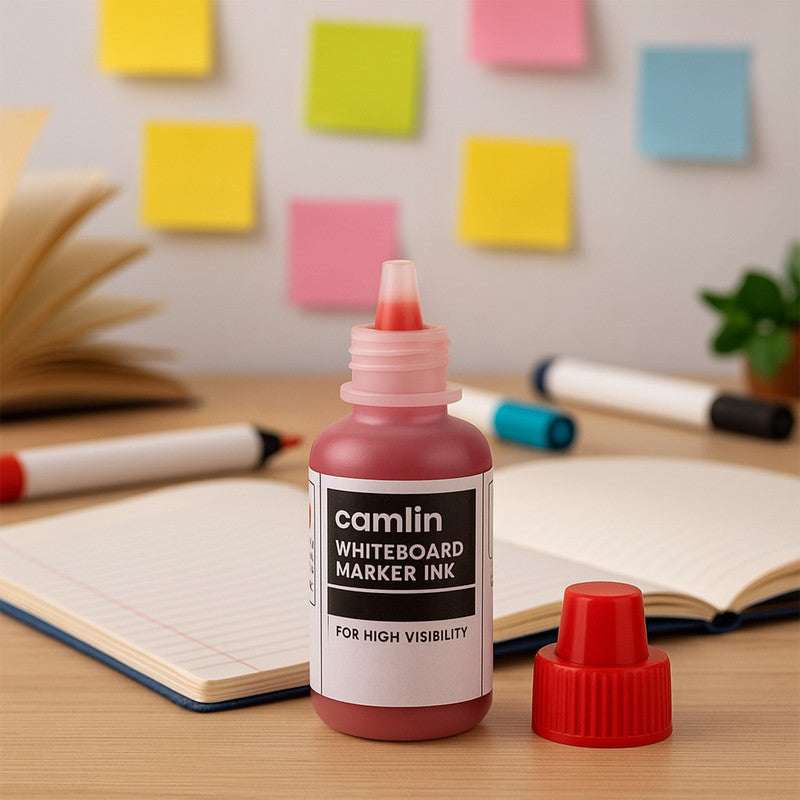 Camlin Whiteboard Marker Ink 15 ml – Red Color Refill Ink for High Visibility