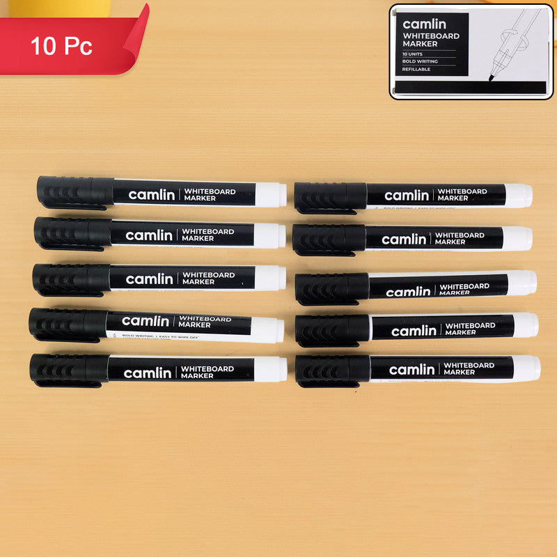 Camlin Whiteboard Marker – Black Color Bold Writing Refillable Markers (Pack of 10)