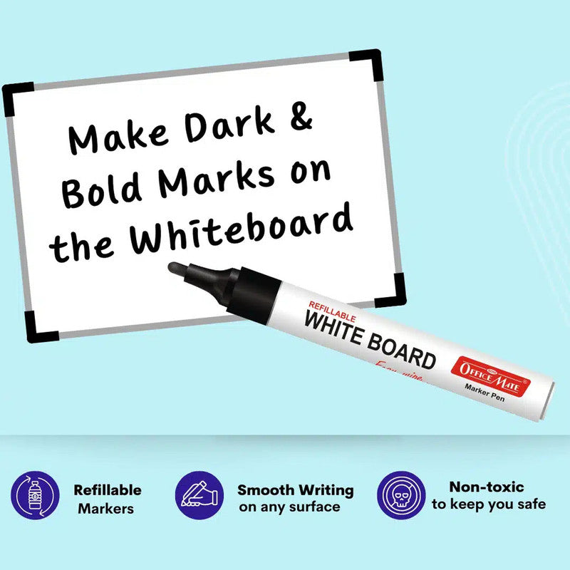 Whiteboard Starter Kit – 4 Refillable Markers, Duster & Cleaning Solution (50ml) for Smooth Writing & Easy Erasing