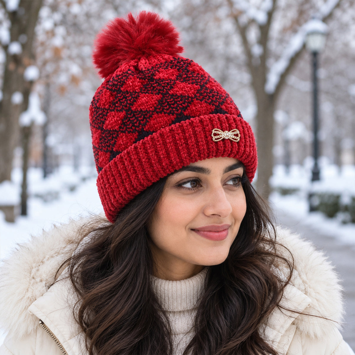 Soft Warm Knitted Winter Beanie Caps with Pom Pom and Inner Lining (1 Pc)