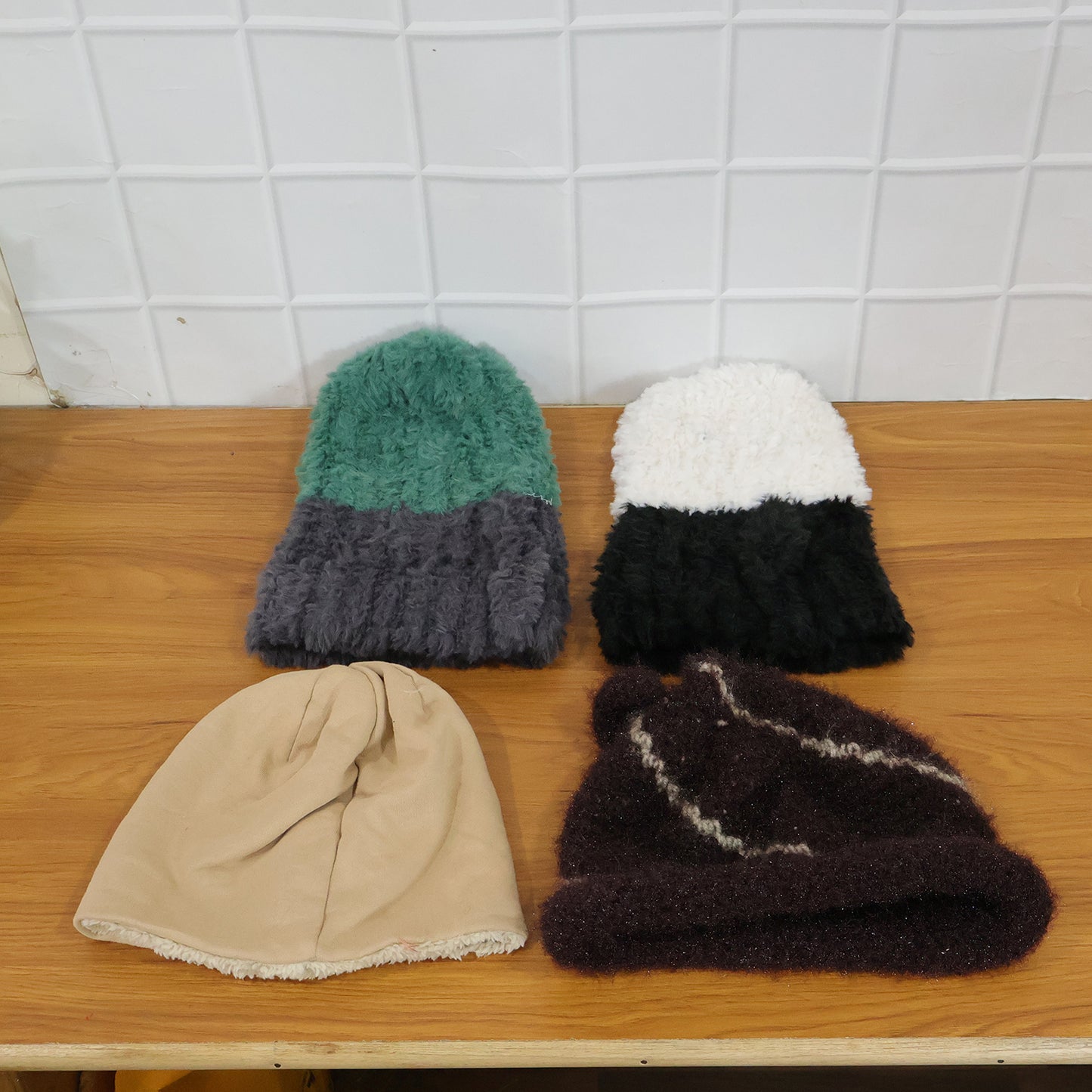 Model wearing winter woolen beanie cap