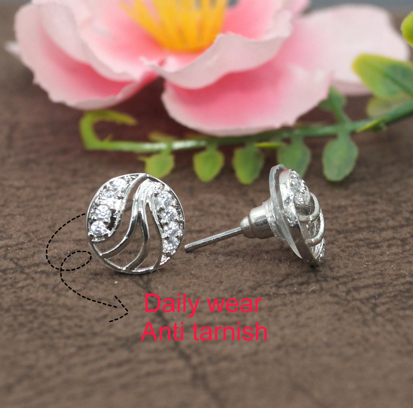 Silver-Plated AD Stud Earrings | for women and girls