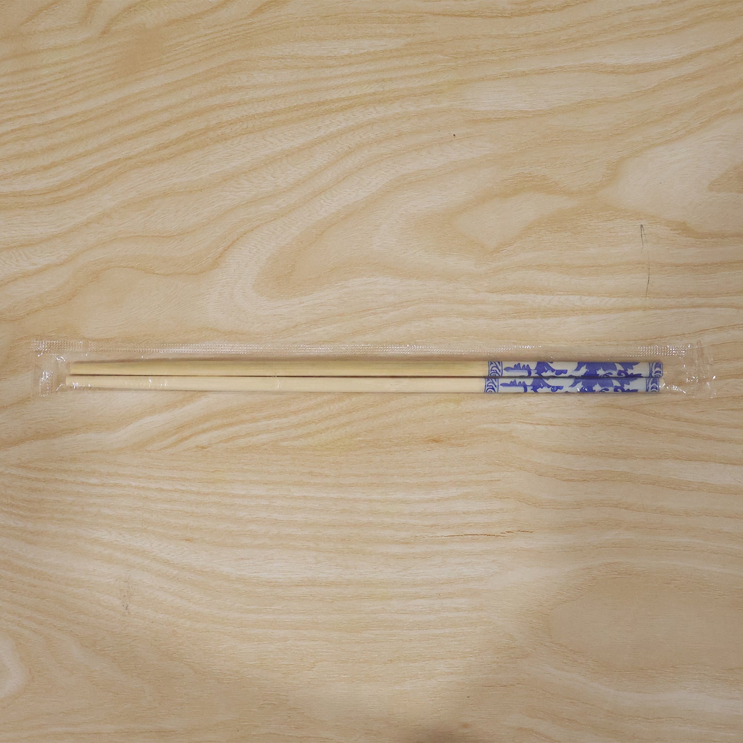 Reusable Bamboo Chopsticks with Blue Chinese Print Design (2 Pc)