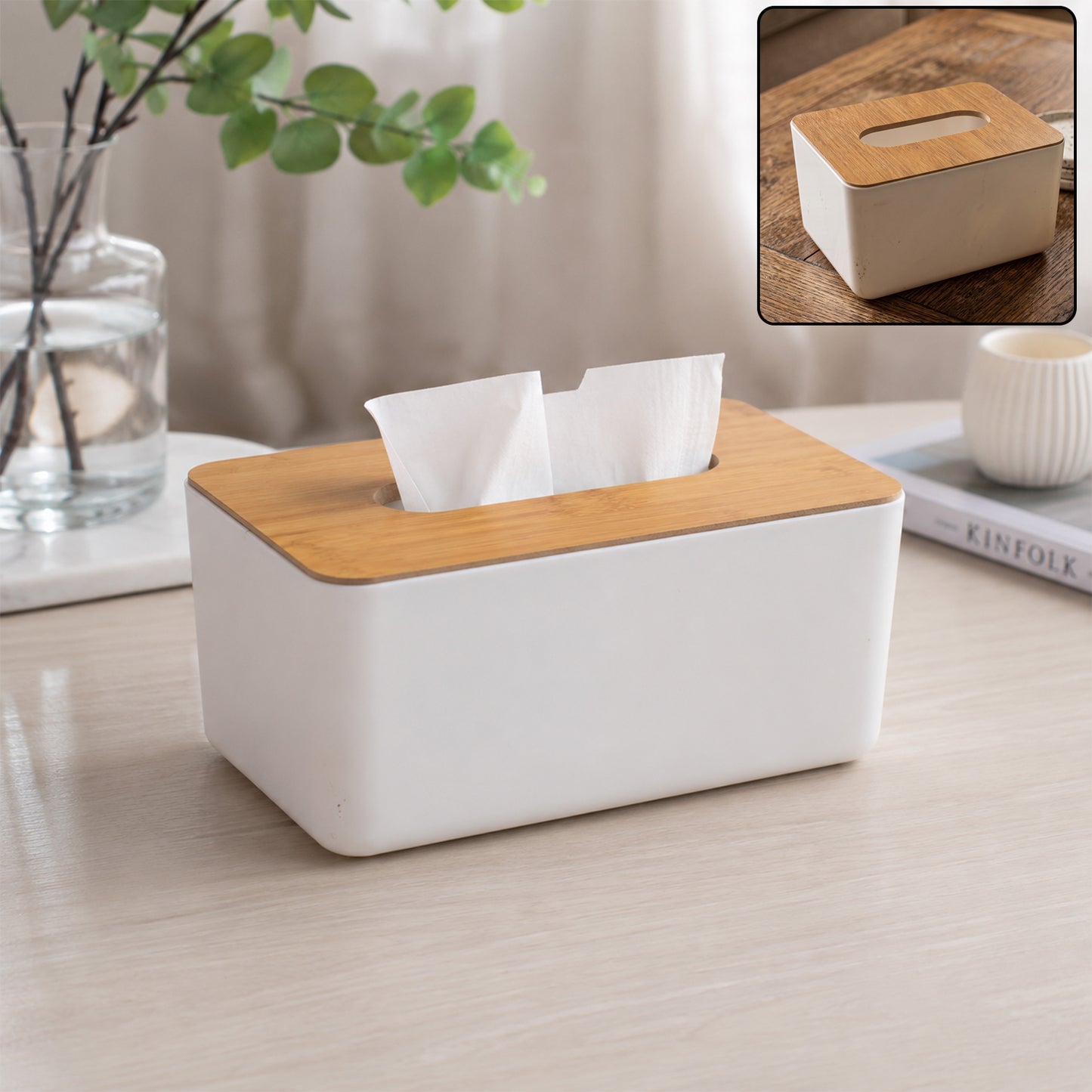 Bamboo Tissue Box Holder - Rectangular Paper Towel Dispenser
