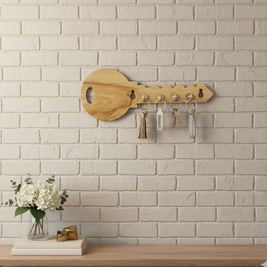 Key-Shaped Wooden Key Holder for Wall – Decorative MDF Wall Key Organizer | Modern Home Décor Key Stand