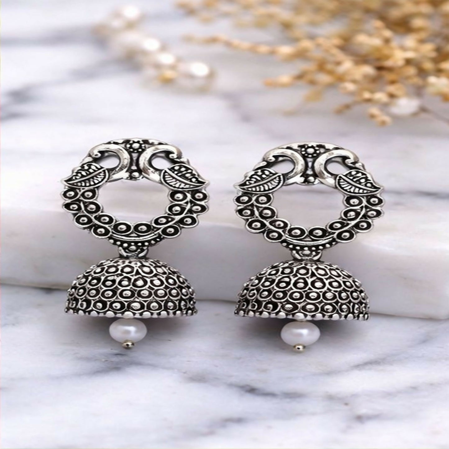 Oxidized Silver Floral Jhumka Earrings for Women – Traditional Ethnic Designer Jewelry (Pack Of 4)