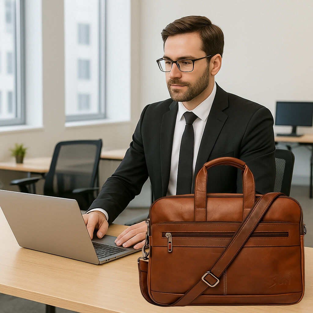 Premium Brown Leather Laptop Bag for Men & Women | 15.5 Inch Office Messenger Bag with Adjustable Shoulder Strap | Stylish Business Briefcase for Work, College & Travel