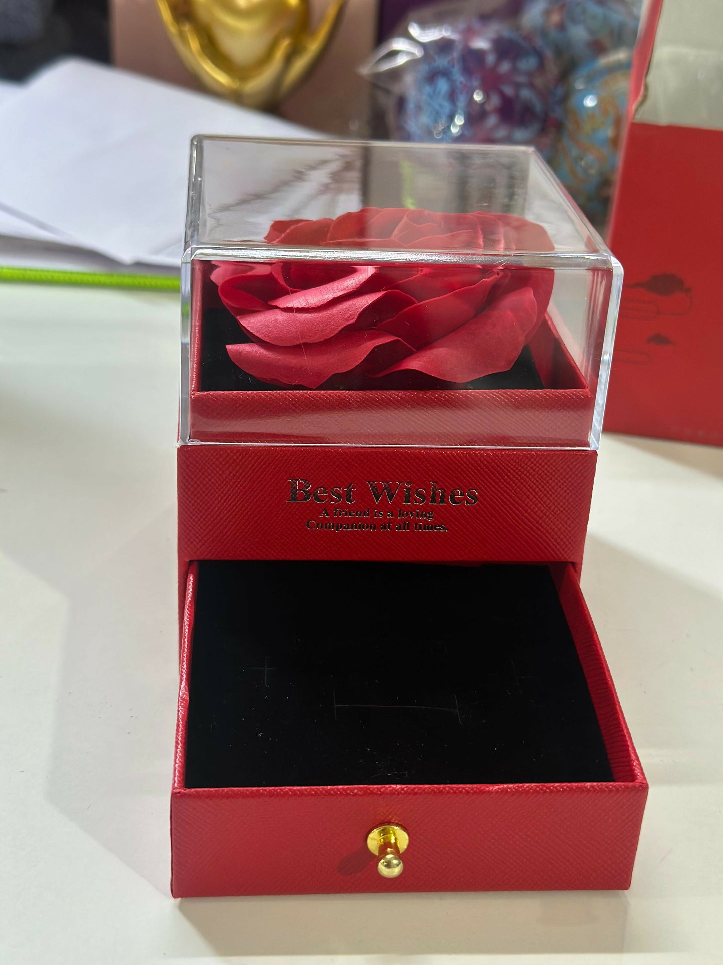Preserved Rose Gift Box with Drawer | Decorative Showpiece for Home & Gifting