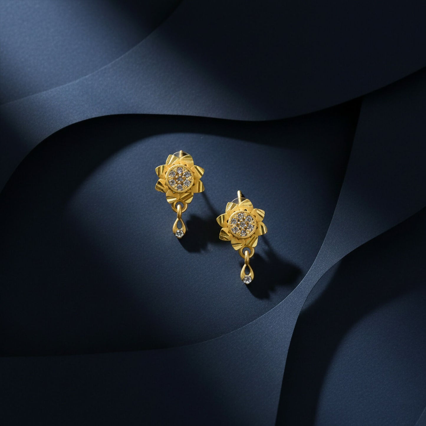 Floral Inspired Gold Finish Drop Earrings with Sparkling Stone Detail