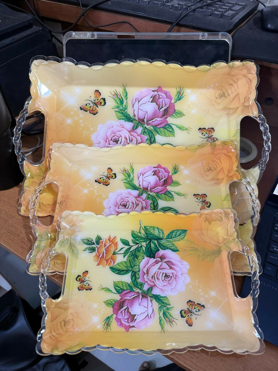 Floral Printed Serving Tray Set of 3 with Handles Multipurpose