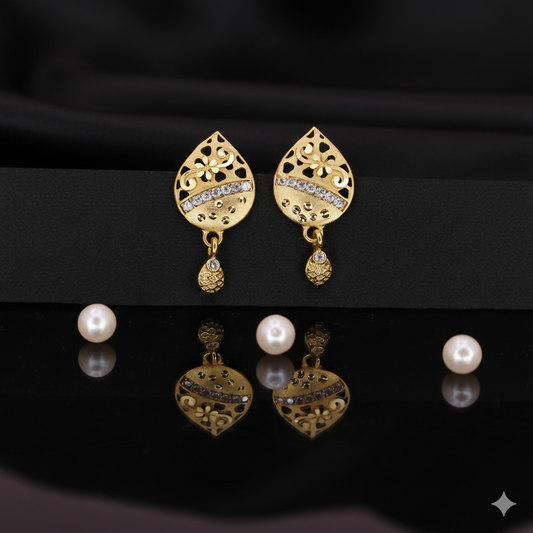 Gold Plated Filigree Drop Earrings with AD for women and girls