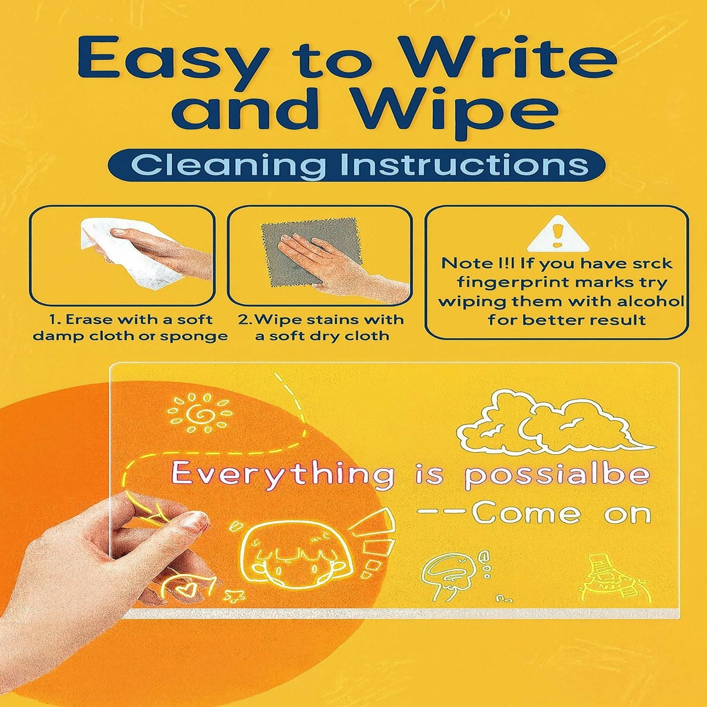 LED Message Writing Board 8x8 Inch with 6 Neon Color Markers, USB Powered Light Up Drawing Pad with Erasable Acrylic Surface for Kids, Birthday Parties, Restaurants, Cafés & Home Décor