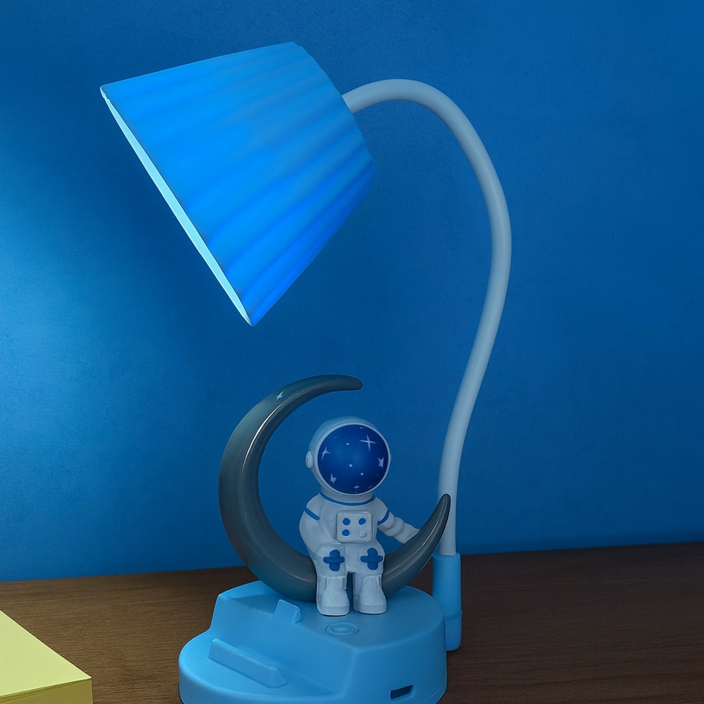 Blue Astronaut Moon LED Table Lamp, USB Rechargeable Kids Night Light