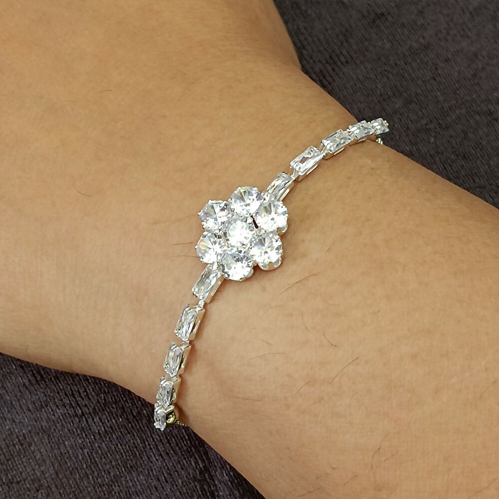 Silver Plated Ad Stone Adjustable Bracelet
