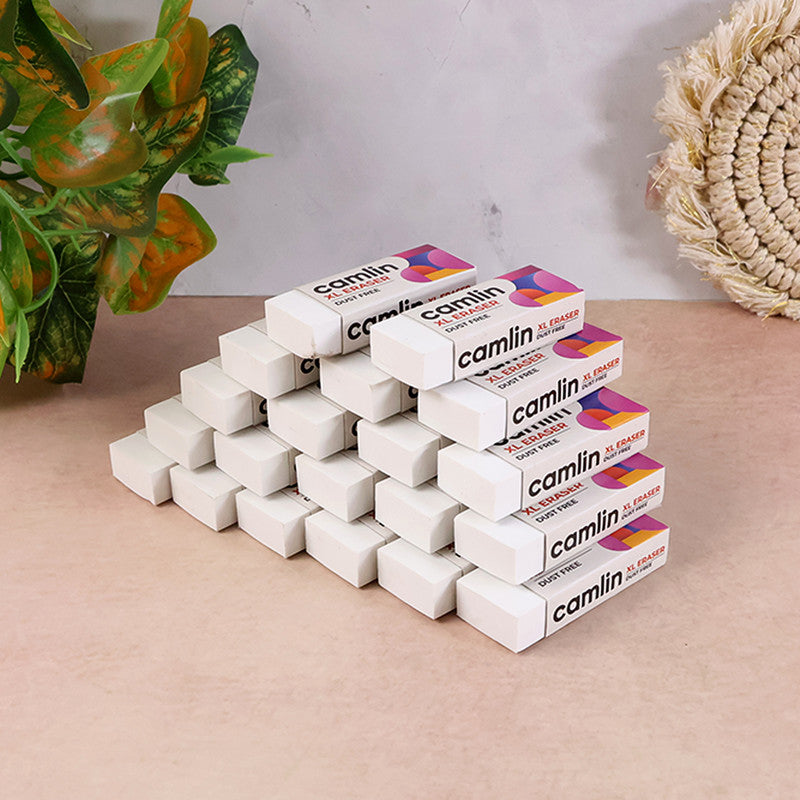 Camlin XL Dust-Free Eraser – Soft, Clean Erasing for School & Office | 20-Piece Value Pack