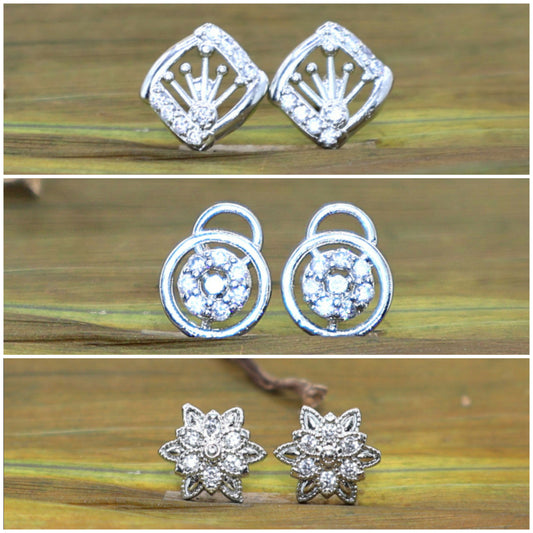 Trio of Silver Stud Earrings for women and girls Combo Pack of 3