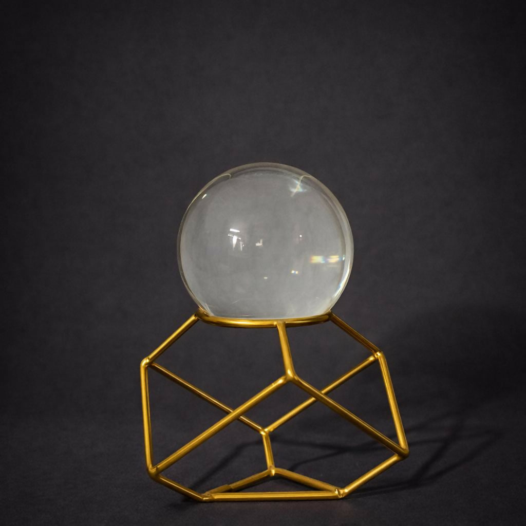 Crystal Ball Decorative Showpiece with Geometric Metal Stand