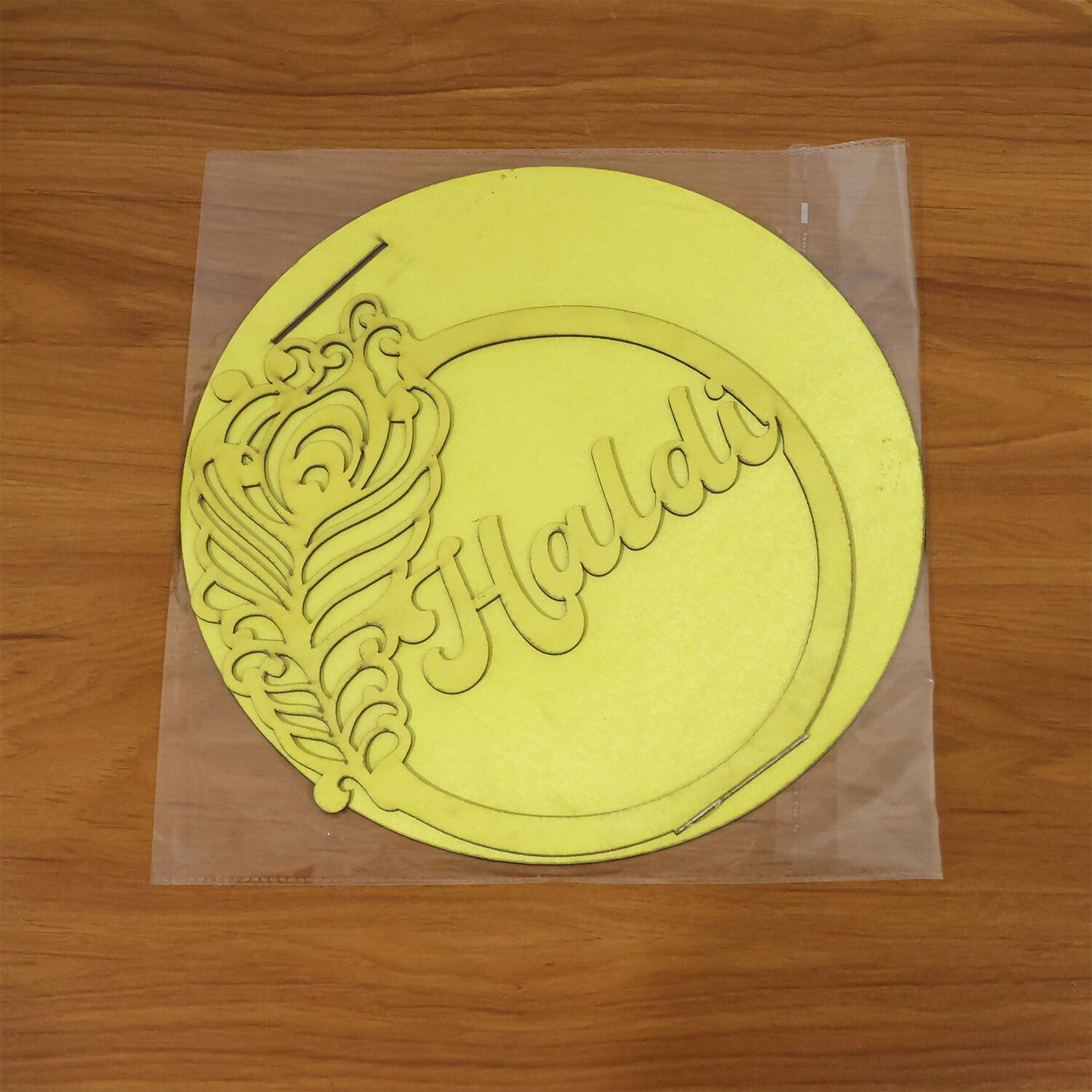 Haldi Ceremony Tabletop Sign with Peacock Motif | Elegant Wedding Decor Accent