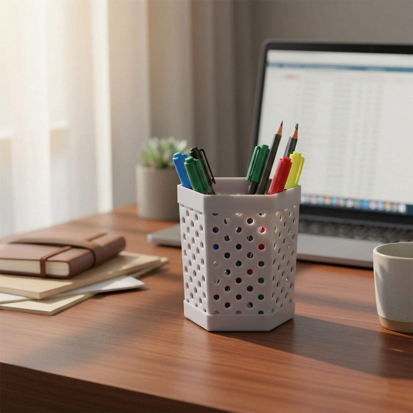 Khyati Multipurpose Hexagon Pen Stand Desk Organizer, Stationery Holder for Office, School