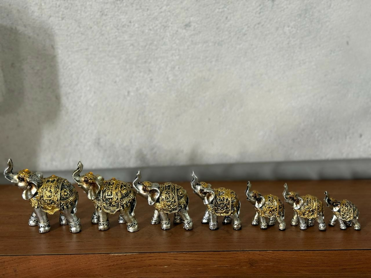 Silver Elephant Showpiece Set with Gold Detailing for Home Décor & Gifts