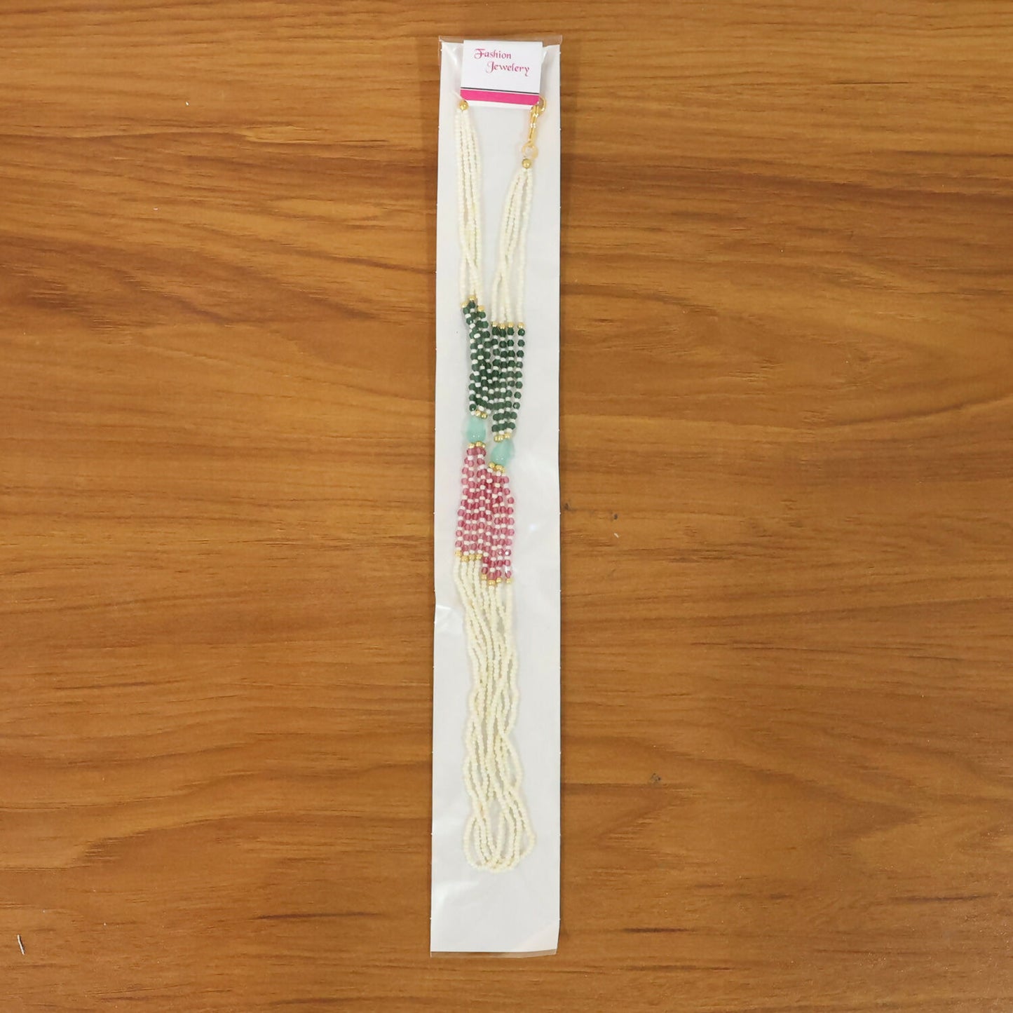 Elegant Multi-Layer Pearl Beaded Necklace with Green, Pink & Pastel Stone Accents