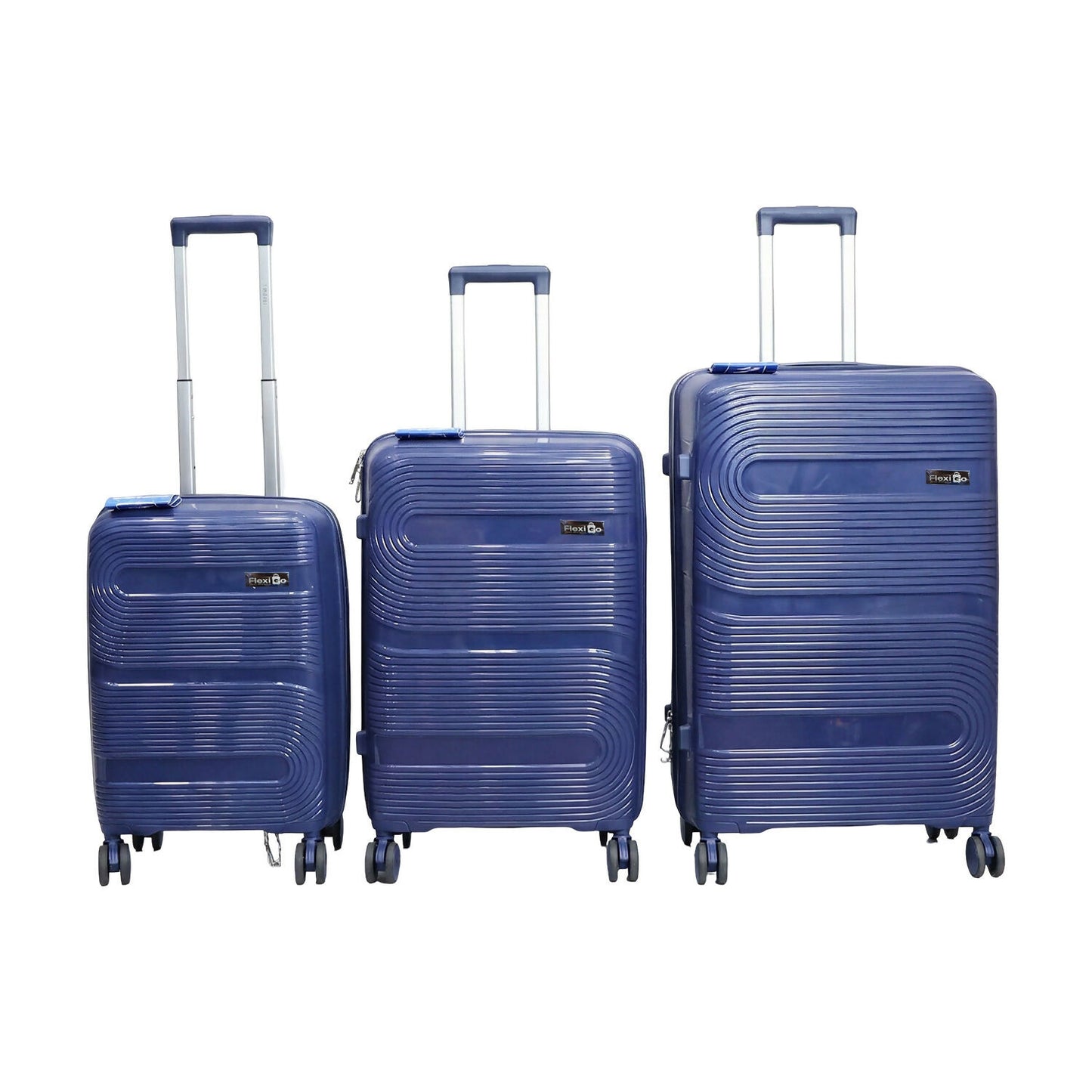 Dark Blue Hard Shell Cabin Trolley Suitcase with Telescopic Handle & 8 Wheels