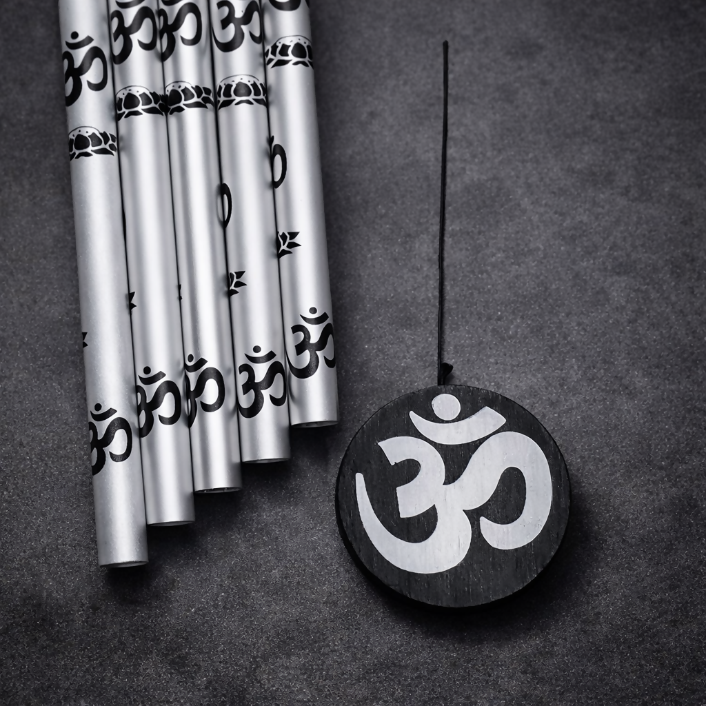 Silver Om Symbol Metal Wind Chime for Home Balcony Garden and Entrance Decor