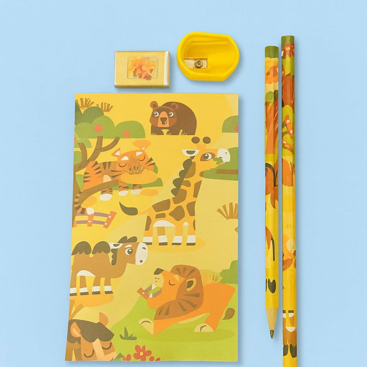 Animal Theme Kids Stationery Set with Notebook, Pencils & Carry Pouch