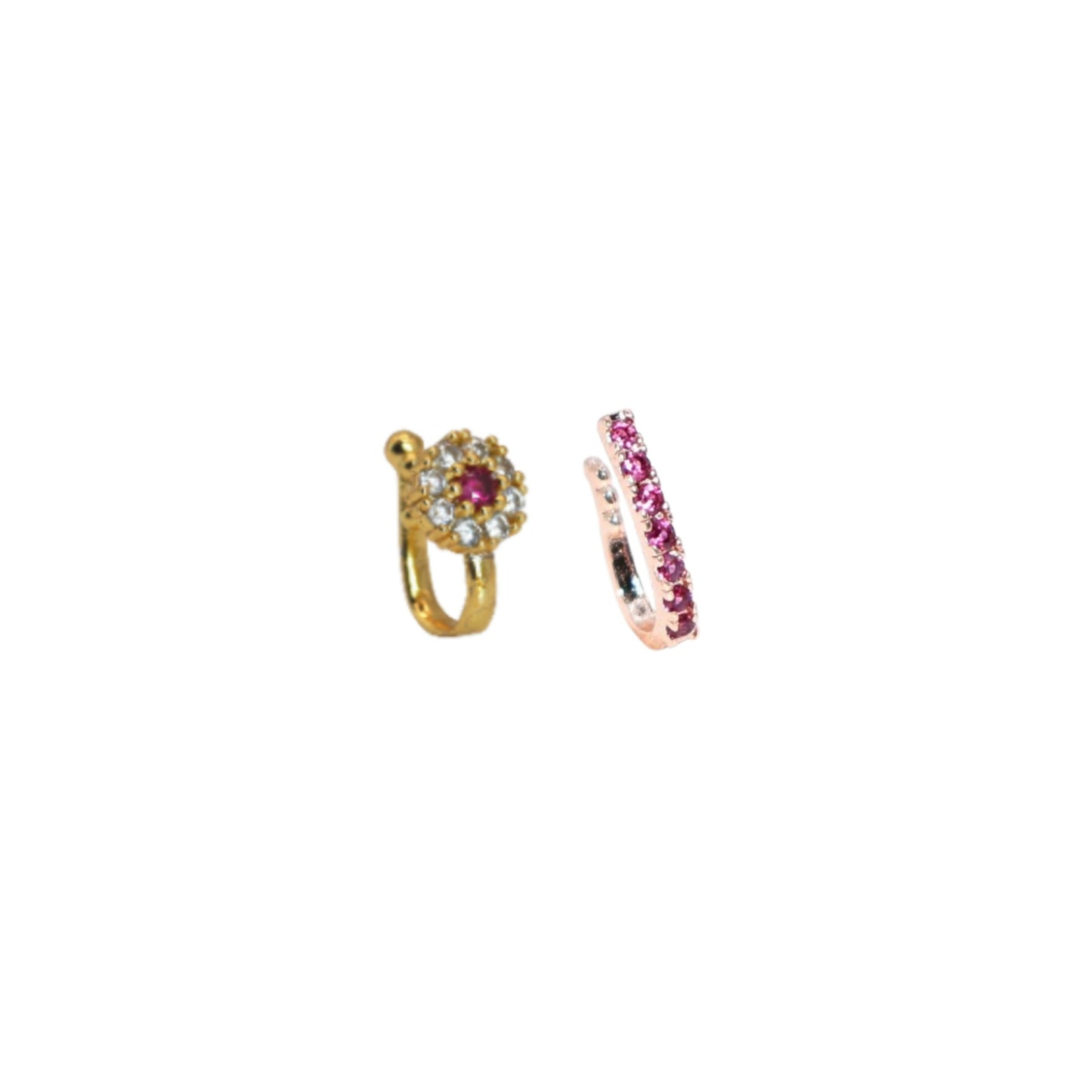 Ruby Floral Non-Piercing Nose Clip - Gold Plated Nath Combo Pack of 2