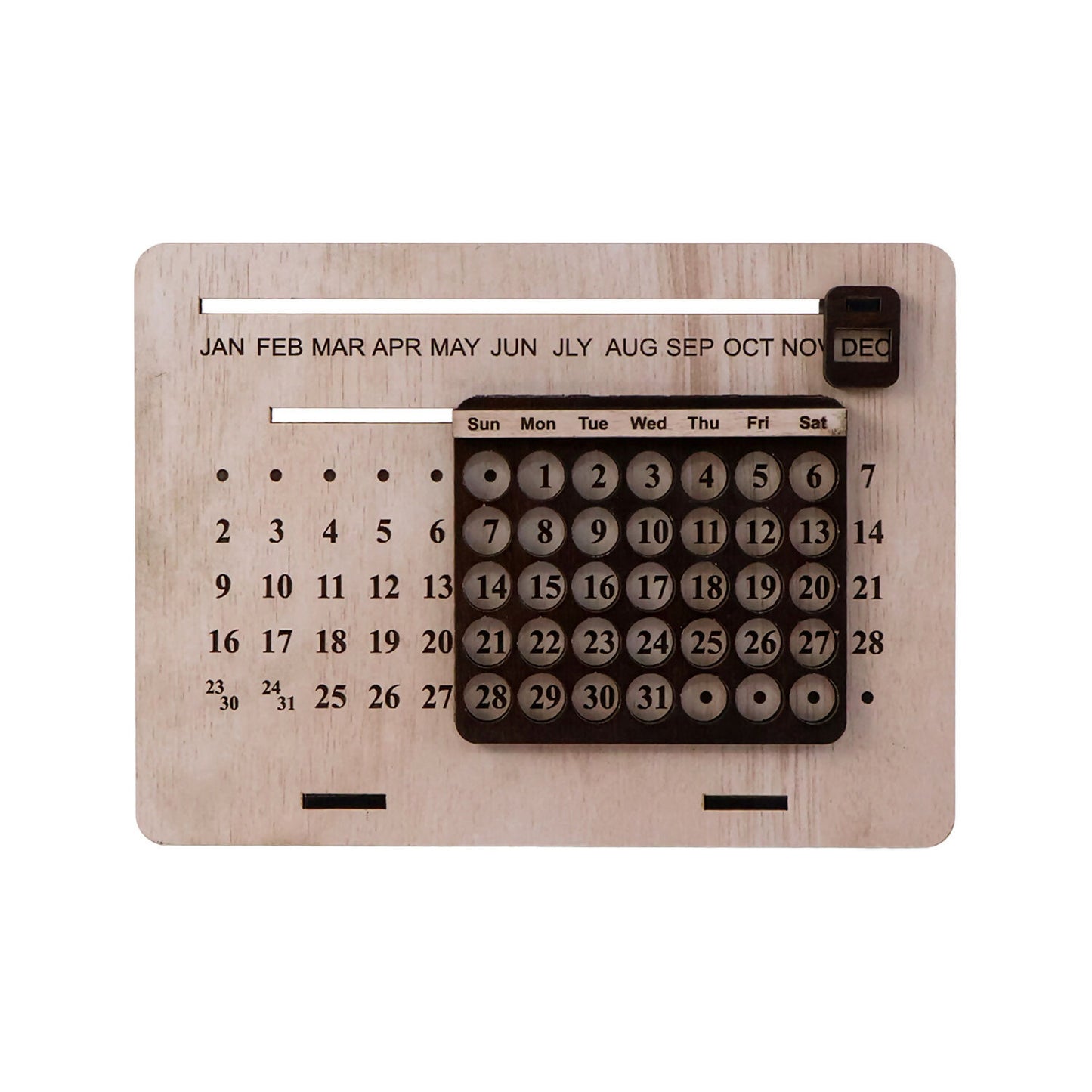 Wooden Perpetual Desk Calendar with Sliding Month Marker & Date Display