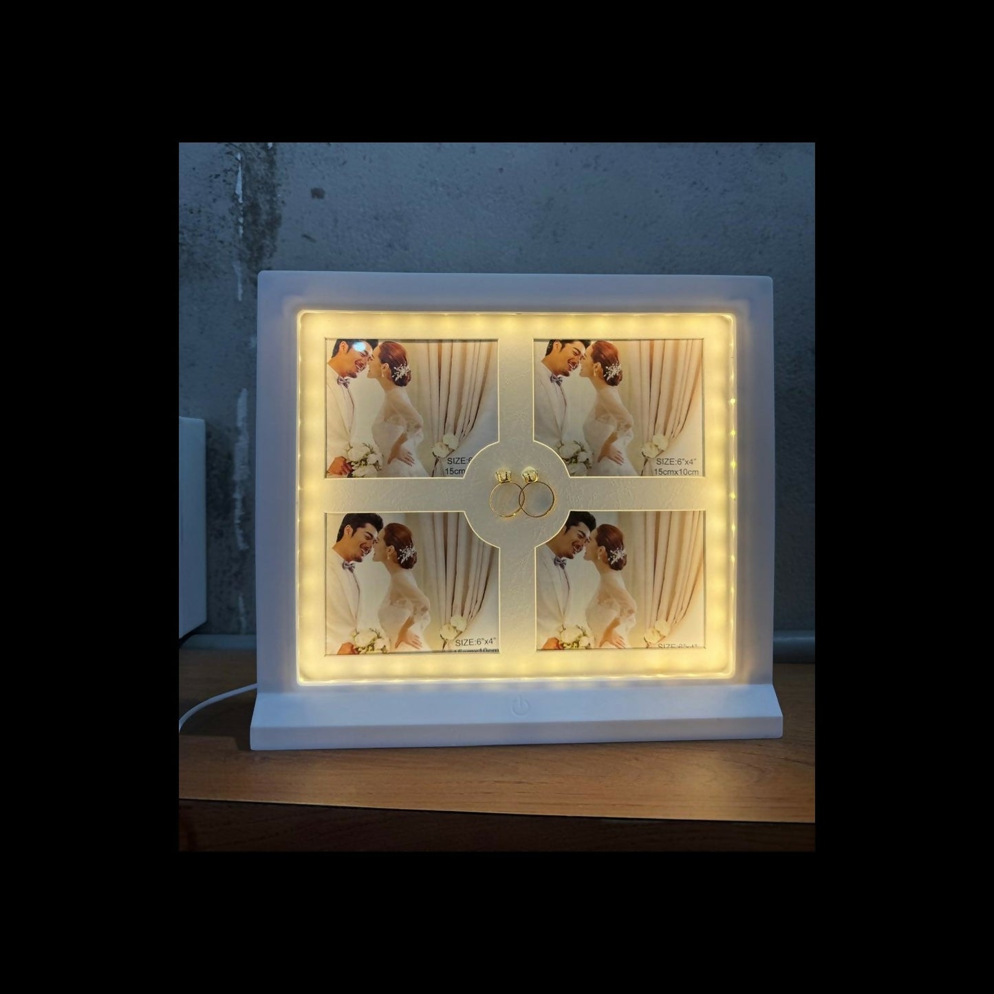 LED Wedding Photo Frame with Ring Holder | Romantic Couple Picture Frame with LED Lights | Decorative Anniversary, Engagement & Wedding Gift for Home Décor – Red & White Variants (Holds 4 Photos, 6x4 inch)
