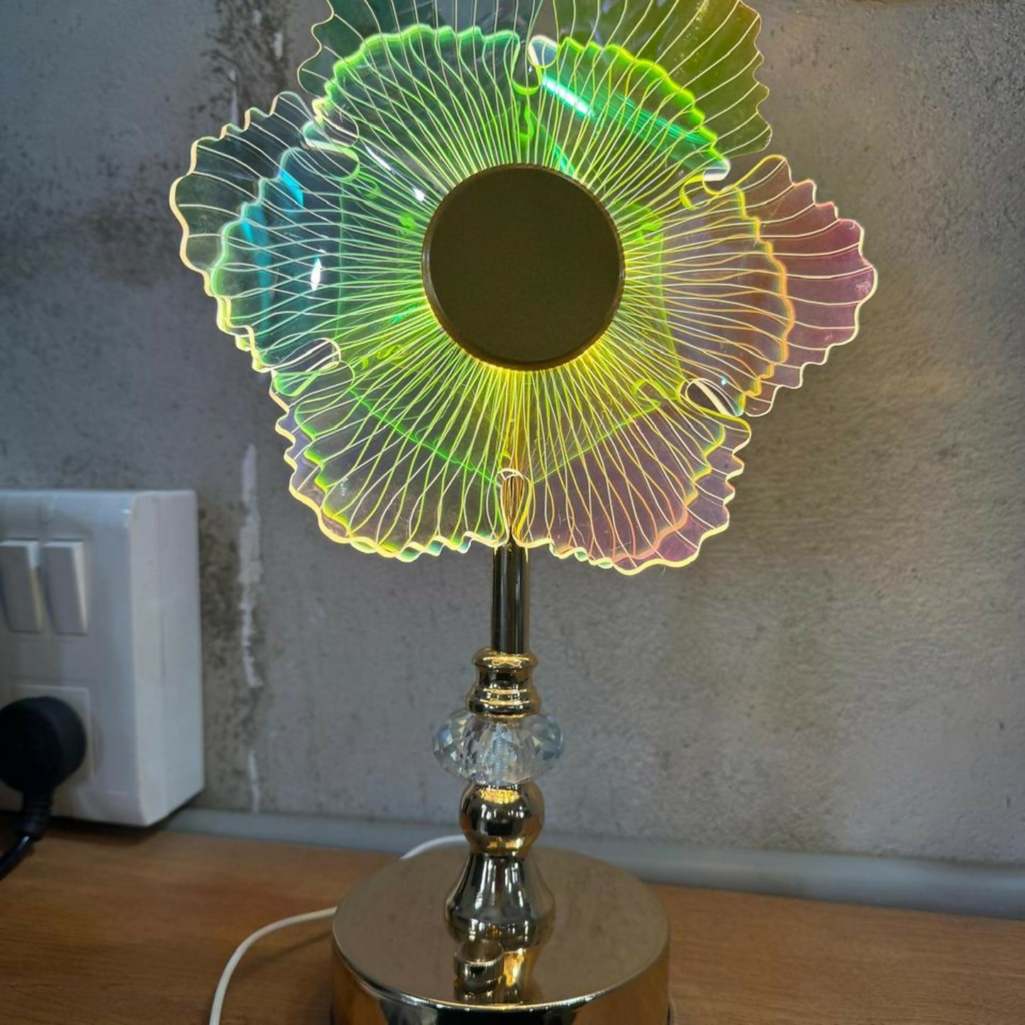 Luxury Crystal Base LED Acrylic Flower Table Lamp with Multicolor 3D Illusion Light, Modern Decorative Bedside Night Lamp for Bedroom, Living Room & Gifting