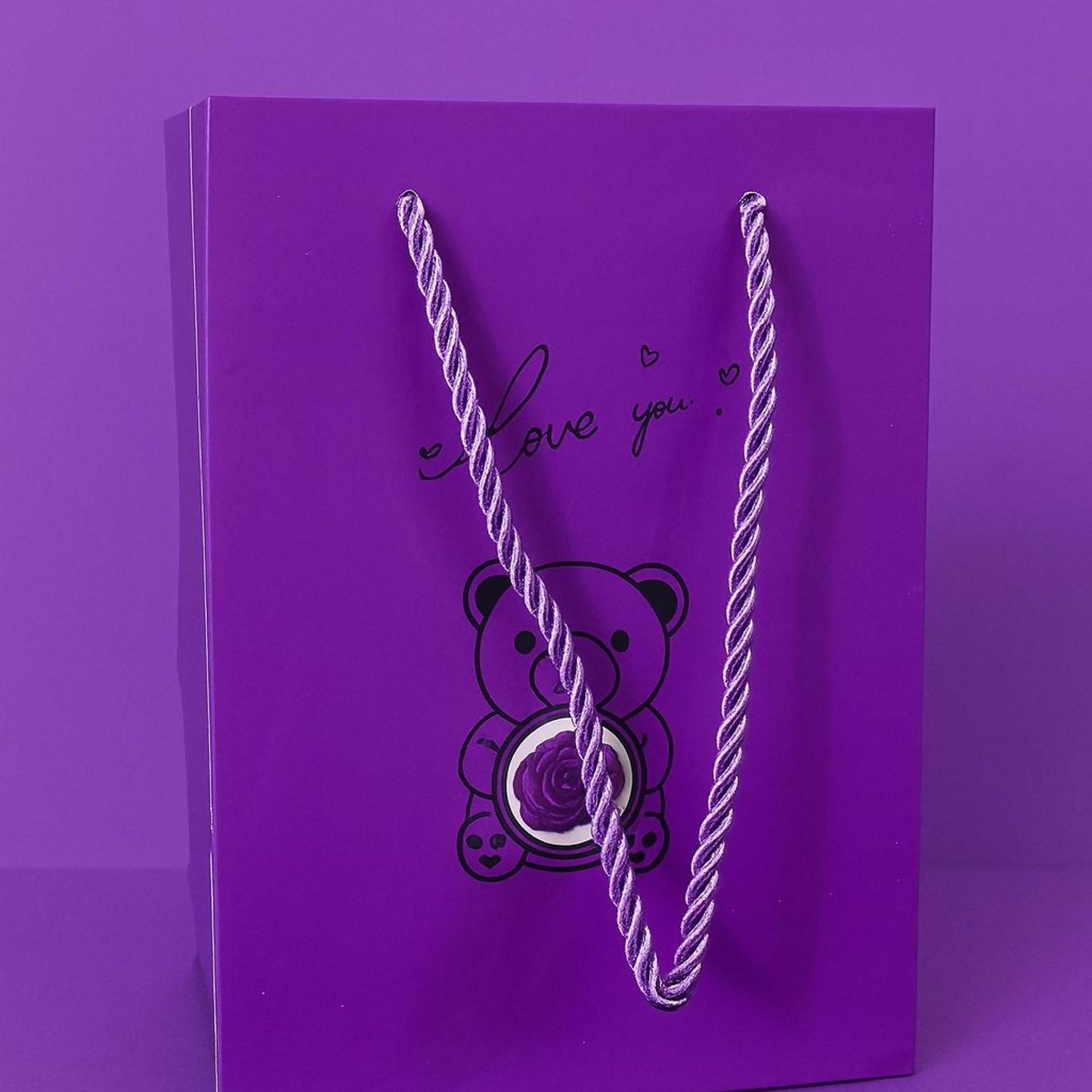 Purple Teddy Bear With Eternal Rose Gift Box | Romantic Love Gift for Her & Couples